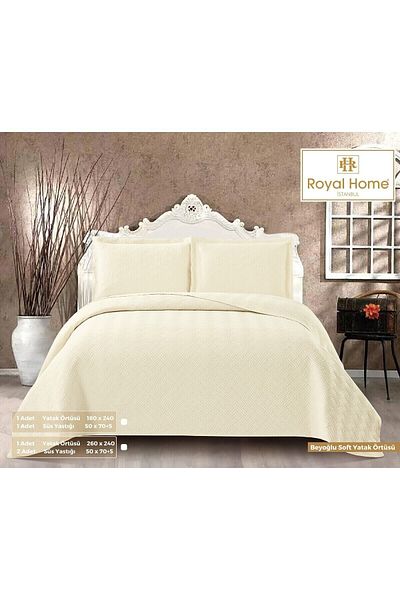 Royal Home Beyoğlu Soft Double 3 Piece Bedspread Set Cream
