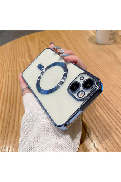 UnDePlus iPhone 15 Plus Kılıf Magsafe Kamera Lensli Korumalı Şeffaf Silikon K...