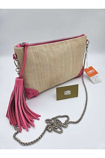 DSN Tasseled Wicker Fabric Chain Strap Klac Pink