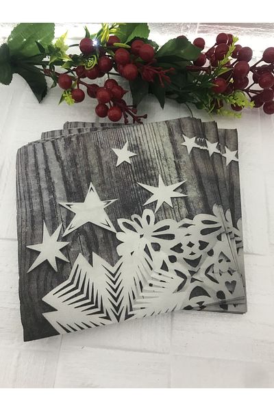 Deniz Party Store Star Detailed Paper Christmas Napkin 20 Pieces