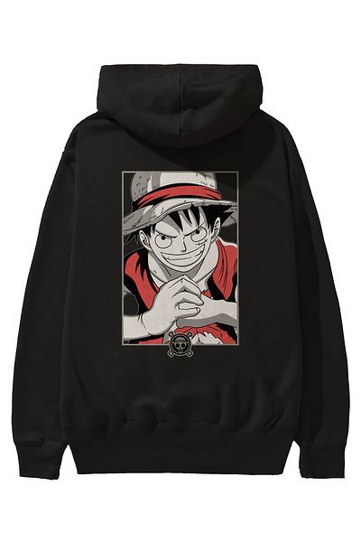 Ankhises LUFF D. MONKEY OnePiece Anime Imprimat pe spate Hanorac negru supradimensionat cu glugă Bărbați Femei