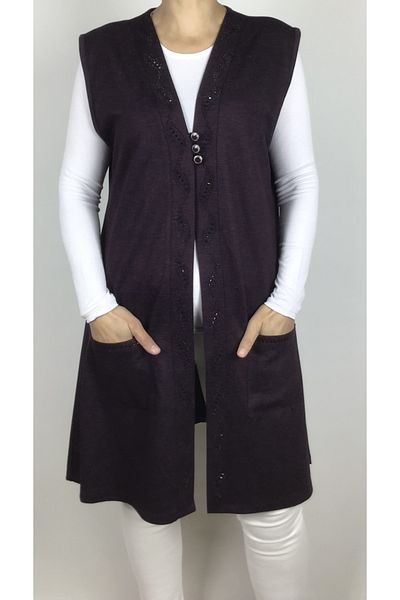 ECE GİYİM Ecrin Long Mother Vest - Three Buttons and Seasonal