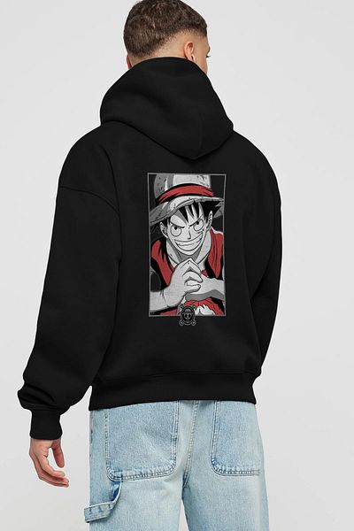 Ankhises LUFF D. MONKEY OnePiece Anime Imprimat pe spate Hanorac negru supradimensionat cu glugă Bărbați Femei