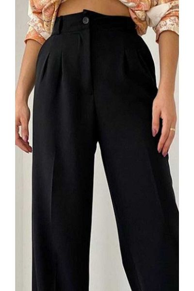ButikDina Women's Black Pleated Fabric Palazzo Pant