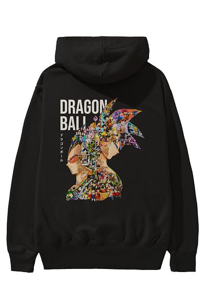 Ankhises DRAGON BALL ART (5) - Hanorac negru oversize cu glugă cu imprimeu anime