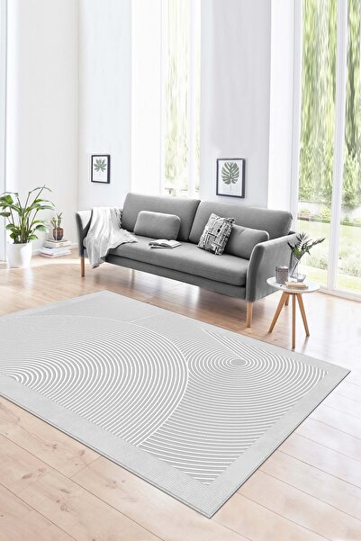 Lavita Home Dijital Baskı Yıkanabilir Kaymaz Gri Salon Halısı Mutfak Halısı Y...