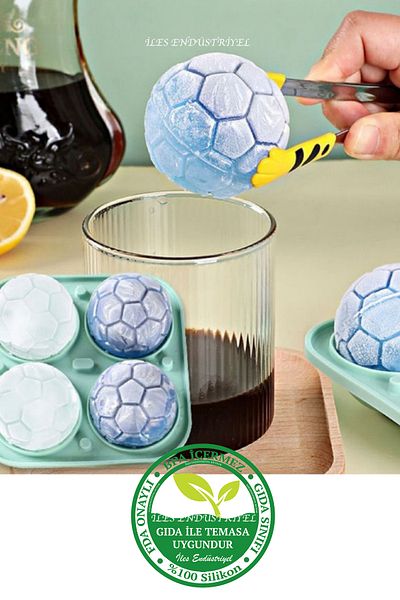 Eysigo Silicone Soccer Ball Large Size 4 Compartment Ice Mold with Lid, Green