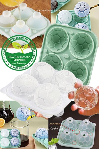 Eysigo Silicone Soccer Ball Large Size 4 Compartment Ice Mold with Lid, Green