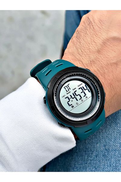 Cockpit Digital Men's Wristwatch with Silicone Strap 5 ATM Waterproof Alarm and Illuminated Stopwatch