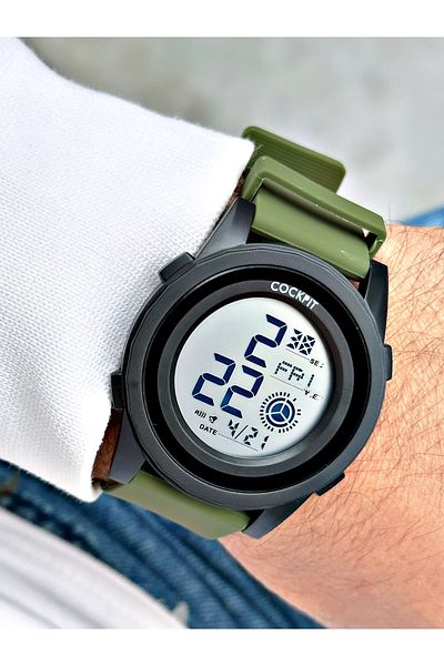 Cockpit Digital Men's Wristwatch with Silicone Strap 5 ATM Waterproof Alarm and Illuminated Stopwatch