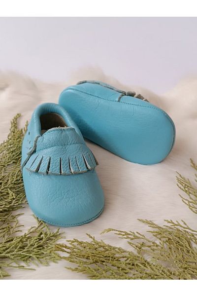 Hodore Baby Blue Genuine Leather Baby Booties Moccasin