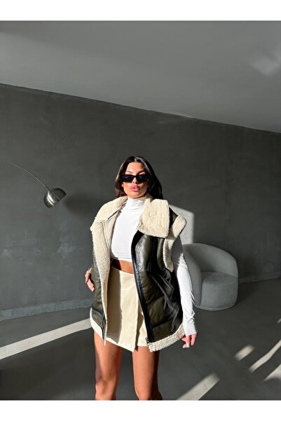 Ekim Store Плюшевий шкіряний байкерський жилет