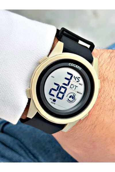 Cockpit Digital Men's Wristwatch with Silicone Strap 5 ATM Waterproof Alarm and Illuminated Stopwatch
