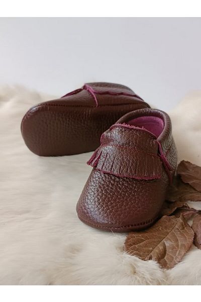 Hodore Rocco Claret Red Genuine Leather Baby Booties Moccasin