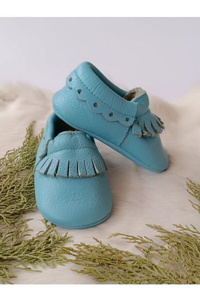Hodore Baby Blue Genuine Leather Baby Booties Moccasin