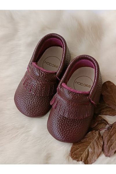 Hodore Rocco Claret Red Genuine Leather Baby Booties Moccasin
