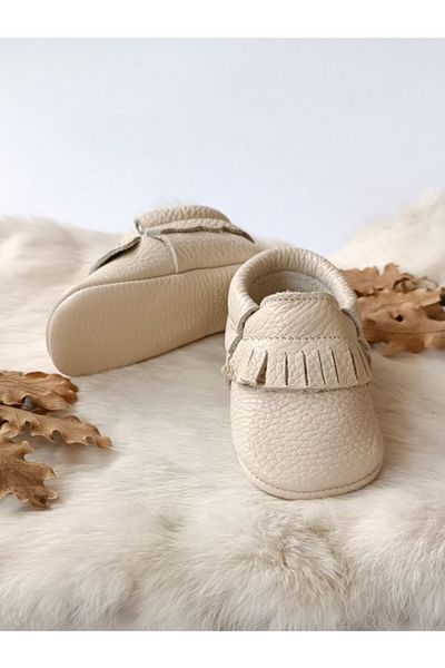 Hodore Rocco Cream Genuine Leather Baby Booties Moccasin