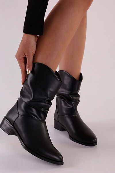 Shoeberry Dámské boty Archie Black Skin Bellows na plochém podpatku Black Skin