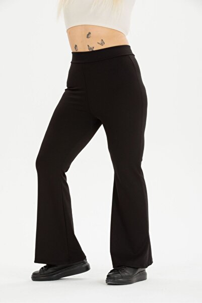 BANEGA Curve Plus Size Ribbed Flare Sleeve Polar High Waist Black Tights