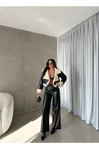 Ekim Store Plush Crop Leather Jacket