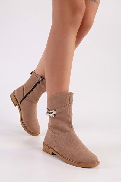 Shoeberry Γυναικείες πόρπες Mayslie Mink Suede Flat Heeled Boots Mink Suede