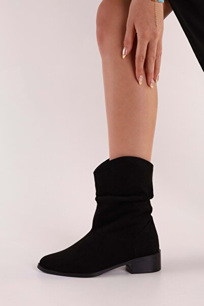 Shoeberry Női Archie fekete velúr bellows lapos sarkú csizma fekete velúr