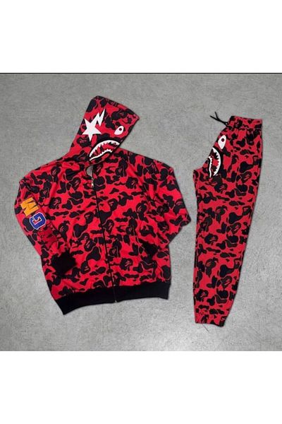 Mhm Unisex Embroidered 2 Thread Cotton Red Bape Tracksuit Set