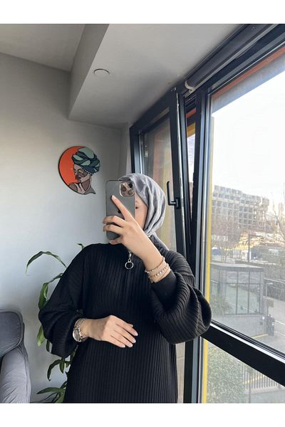 MAXXANA Oversize Loose Cut Zipper Collar Ribbed Knitwear Hijab Dress
