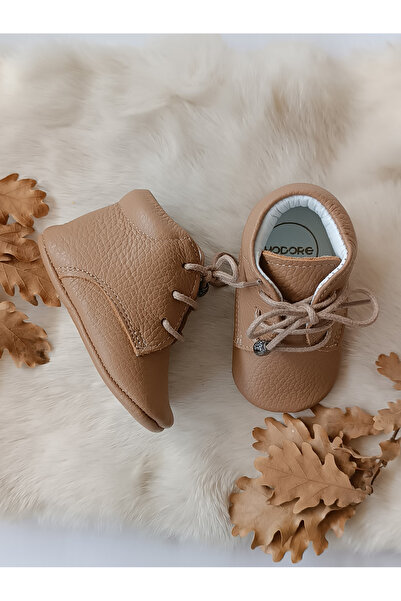 Hodore Milky Brown Genuine Leather Baby Booties