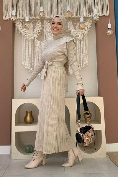 Bym Fashion 22204 Πλεκτά Φόρεμα Πέτρα