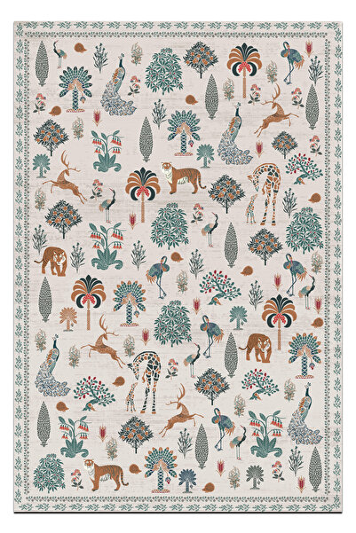 Rugs Modern Halı Bej Botanik Doğa Tema Dokuma Taban Dekoratif Halı 1735