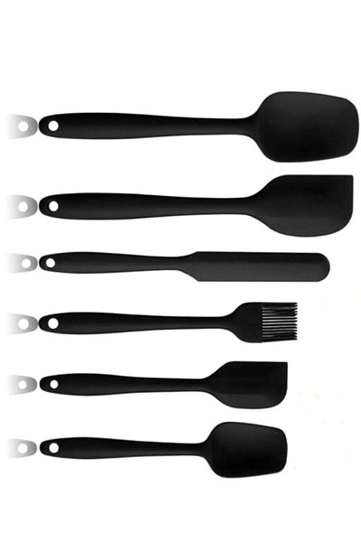 Acarlar Ticaret Set of 6 Fireproof Non-Stick Kitchen Cake Silicone Egg Brush Spoon Knife Spatula Set Black