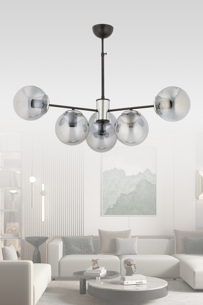avimonaydınlatma İBİZA 6'LI FÜME GLOB CAMLI MODERN SARKIT AVİZE OTURMA ODASI SALON ANTRE