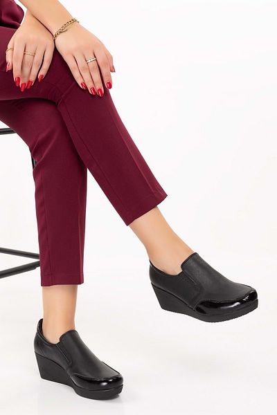 Gondol Genuine Leather Wedge Heel Daily Mother Shoes ell.6964 Black
