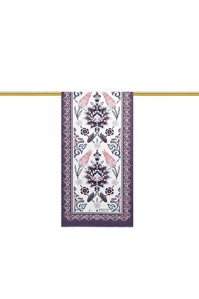 Bursa İpek Plum Navy Blue Tile Tulip Voile Silk Scarf
