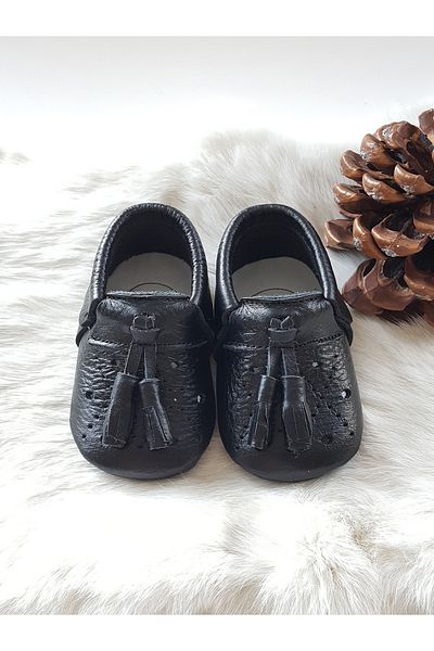 Hodore Axel Leather Baby Moccasin Black
