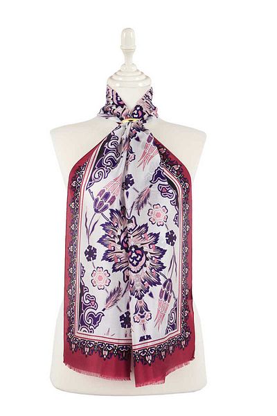 Bursa İpek Cherry Purple Tile Tulip Voile Silk Scarf