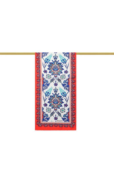 Bursa İpek Red Navy Blue Tile Tulip Voile Silk Scarf