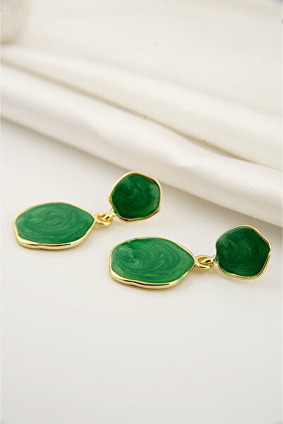 EUROMODA Sedefli Mineli Özel Tasarımlı Vidalı Sallantılı Küpe