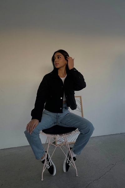 Eka Γυναικείο κοντό κασμίρ παλτό μαύρο Snap-On 1009-0797