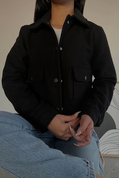 Eka Γυναικείο κοντό κασμίρ παλτό μαύρο Snap-On 1009-0797