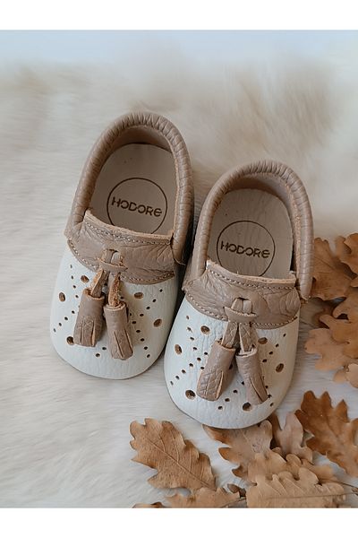 Hodore Axel Cream-Brown Genuine Leather Baby Moccasin