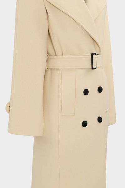 Açelya Okcu Premium Epaulet Λεπτομερές Γυναικείο Μάλλινο παλτό με διπλό στήθος και λεπτή εφαρμογή