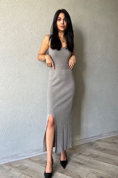 Seda Yalçın Atelier Gray Thick Straps Crop and Slit Skirt Set