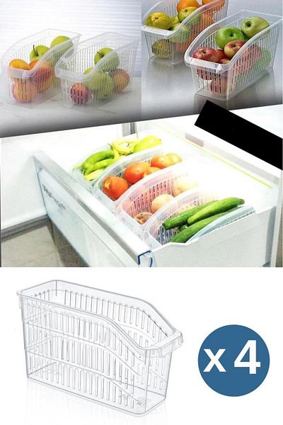 Flosoft 4 Pieces Transparent Refrigerator Basket, Kitchen Closet Organizer Vegetable Fruit Organizer Set of 4