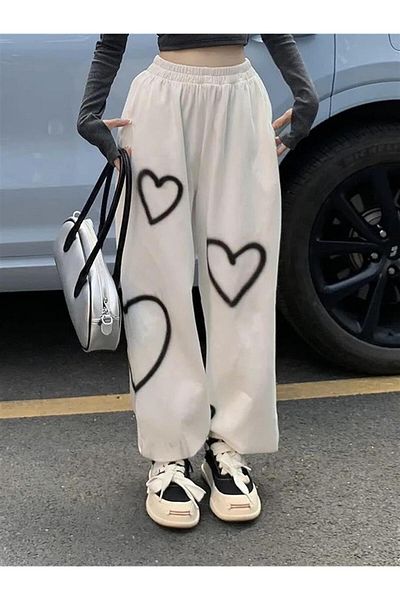 Planet Butik White Heart Detail Sweatpants