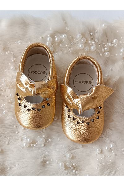 Hodore Alice Gold Genuine Leather Baby Moccasin Booties