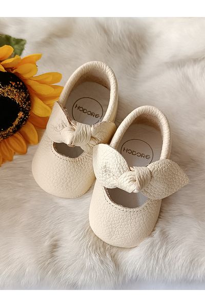 Hodore Alice Beige Genuine Leather Baby Loafer Booties
