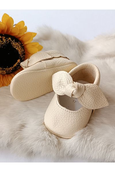 Hodore Alice Beige Genuine Leather Baby Loafer Booties