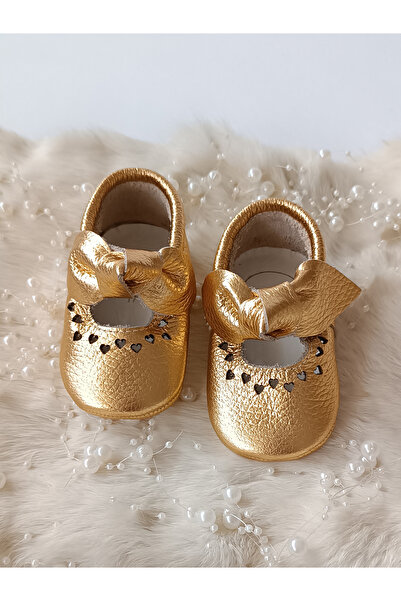 Hodore Alice Gold Genuine Leather Baby Moccasin Booties